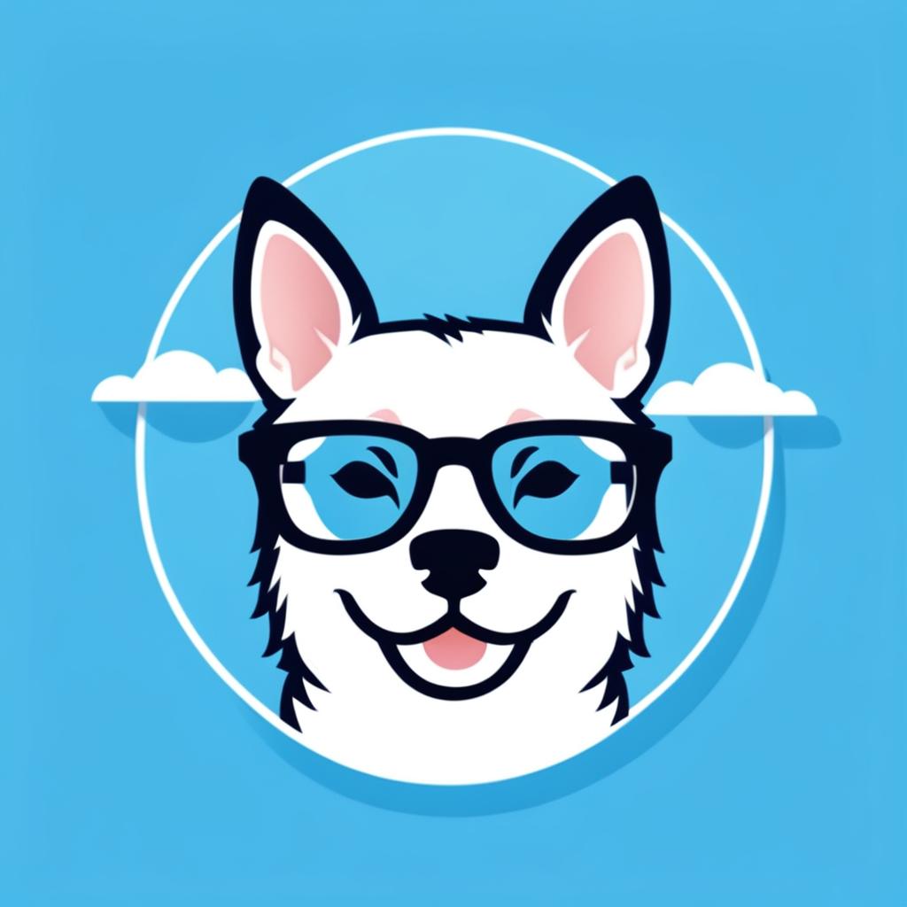 An Instagram-sized 'Glampet' logo with the company name, featuring a fashionable cat and dog wearing glasses against a sky-blue background