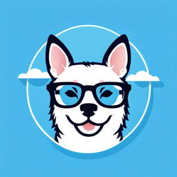 An Instagram-sized 'Glampet' logo with the company name, featuring a fashionable cat and dog wearing glasses against a sky-blue background