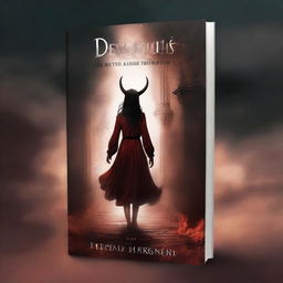 Create a book cover for a story titled 'Devious Girl' about the Devil's daughter falling for Jesus while she tries to take down Heaven