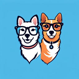 An Instagram-sized 'Glampet' logo with the company name, featuring a fashionable cat and dog wearing glasses against a sky-blue background