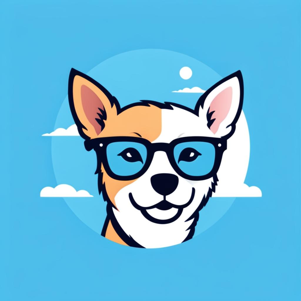 An Instagram-sized 'Glampet' logo with the company name, featuring a fashionable cat and dog wearing glasses against a sky-blue background