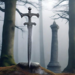 A human-sized sword wider than the normal human torso, with intricate engravings on the blade and a beautifully designed hilt