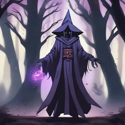 A four-armed dark magician standing in a mystical, shadowy forest