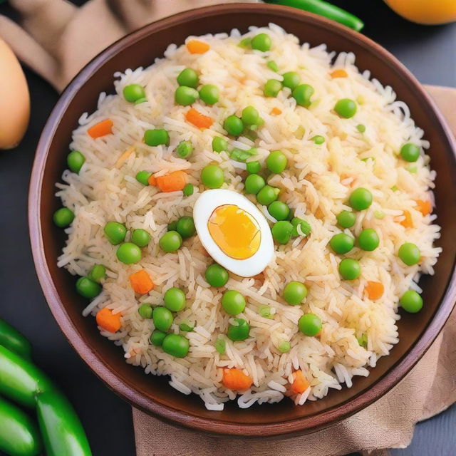 A detailed and appetizing image of egg fried rice