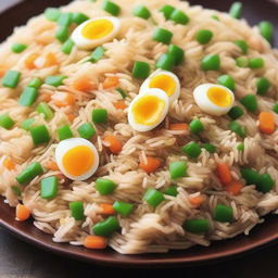 A detailed and appetizing image of egg fried rice without peas