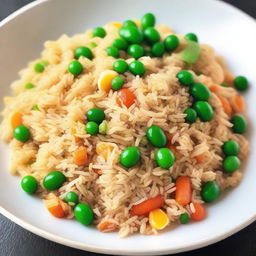 A detailed and appetizing image of egg fried rice without any green circles like peas or green onions