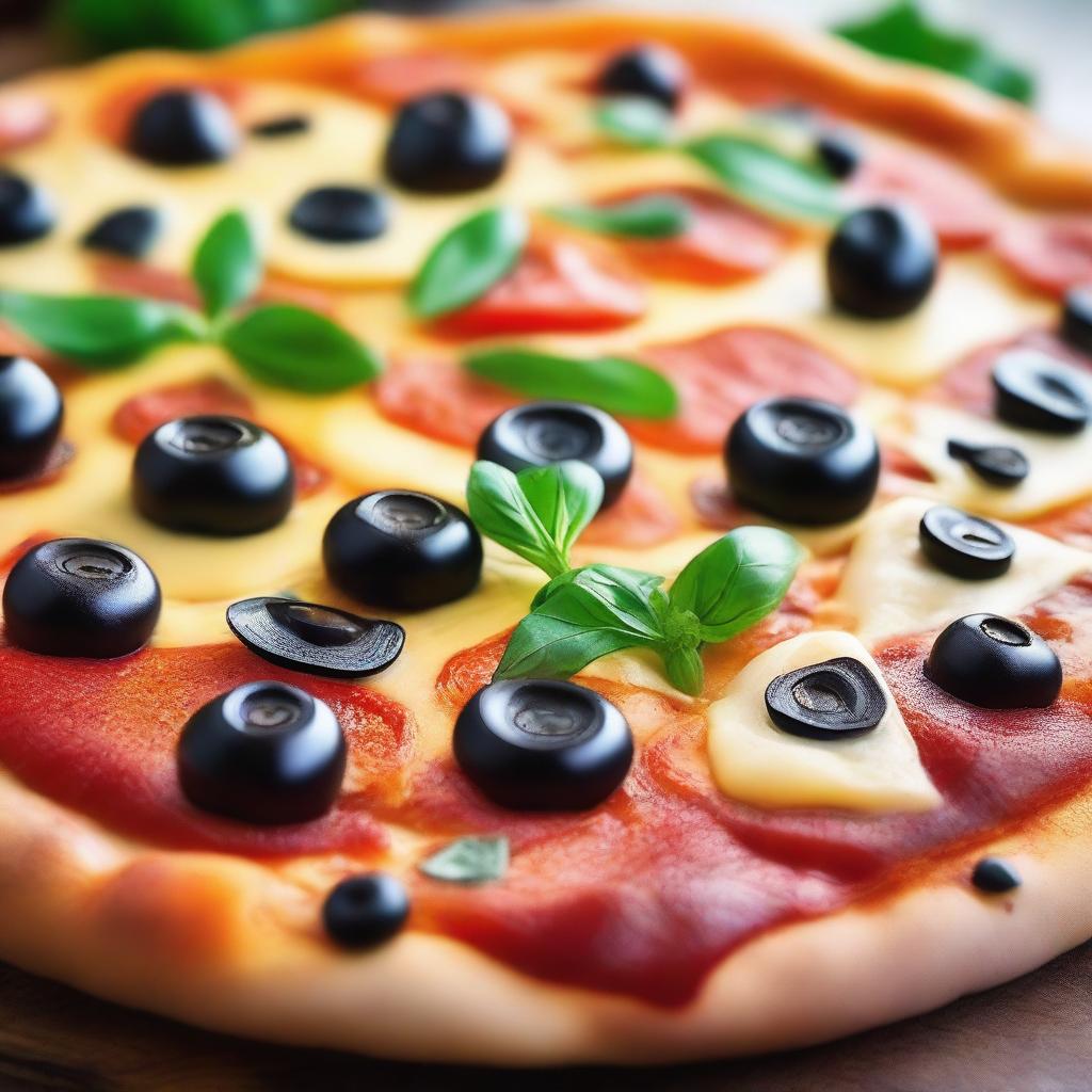 A detailed and appetizing image of a pizza