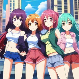 A group of attractive anime girls posing together