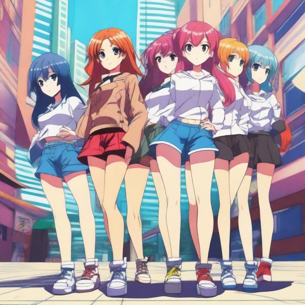 A group of attractive anime girls posing together