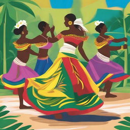 Create an image of a Malbaraise, a traditional dance from Réunion Island