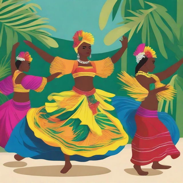 Create an image of a Malbaraise, a traditional dance from Réunion Island