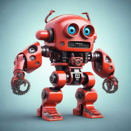 Create an image of a red mecha minion, a small robotic character with mechanical features and a red color scheme