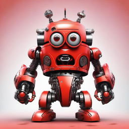 Create an image of a red mecha minion, a small robotic character with mechanical features and a red color scheme