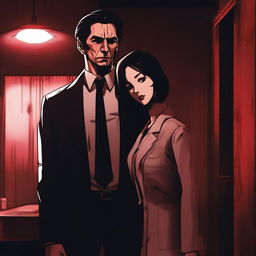 A dramatic scene featuring a mafia girl with medium-length hair and a man who is a doctor and a single dad