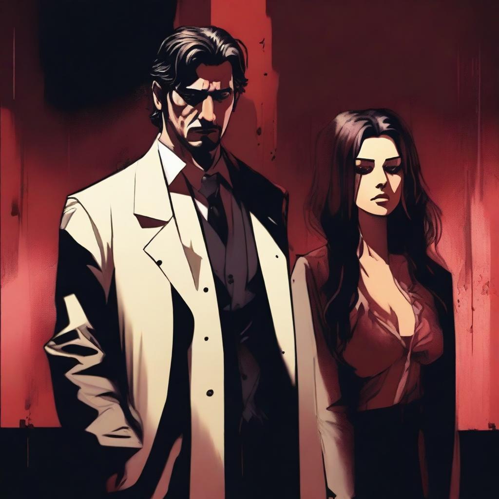 A dramatic scene featuring a mafia girl with medium-length hair and a man who is a doctor and a single dad