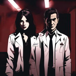 A dramatic scene featuring a mafia girl with medium-length hair and a man who is a doctor and a single dad