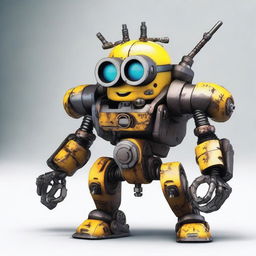 Create an image of a renegade mecha minion, a small robotic character with rugged mechanical features and a rebellious design