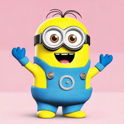 Create an image featuring a Minion character dressed in a Baby Shark-themed costume