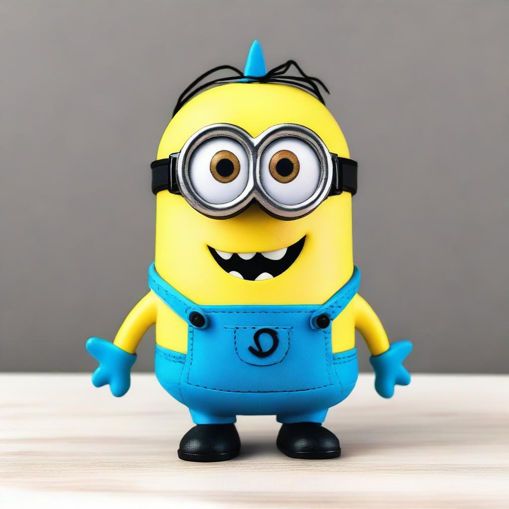 Create an image featuring a Minion character dressed in a Baby Shark-themed costume