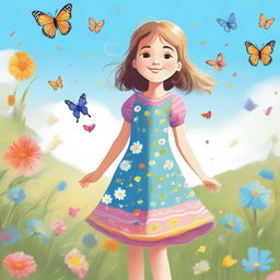 A digital illustration of a young girl with a cheerful expression