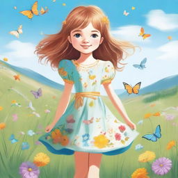 A digital illustration of a young girl with a cheerful expression