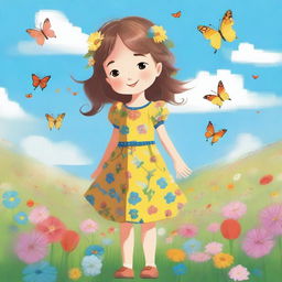 A digital illustration of a young girl with a cheerful expression