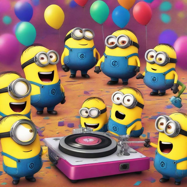 A vibrant and energetic scene from 'Minions The Series Episode 1: The Club's Awake with DJ Carl'