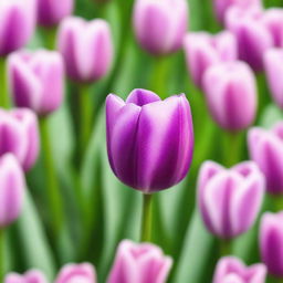 A beautiful purple tulip in full bloom, with delicate petals and vibrant color