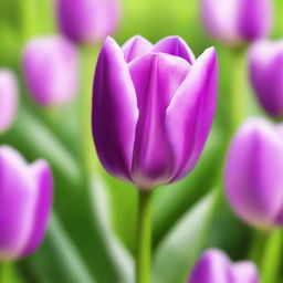 A beautiful purple tulip in full bloom, with delicate petals and vibrant color