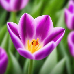 A beautiful purple tulip in full bloom, with delicate petals and vibrant color