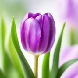 A beautiful purple tulip in full bloom, with delicate petals and vibrant color