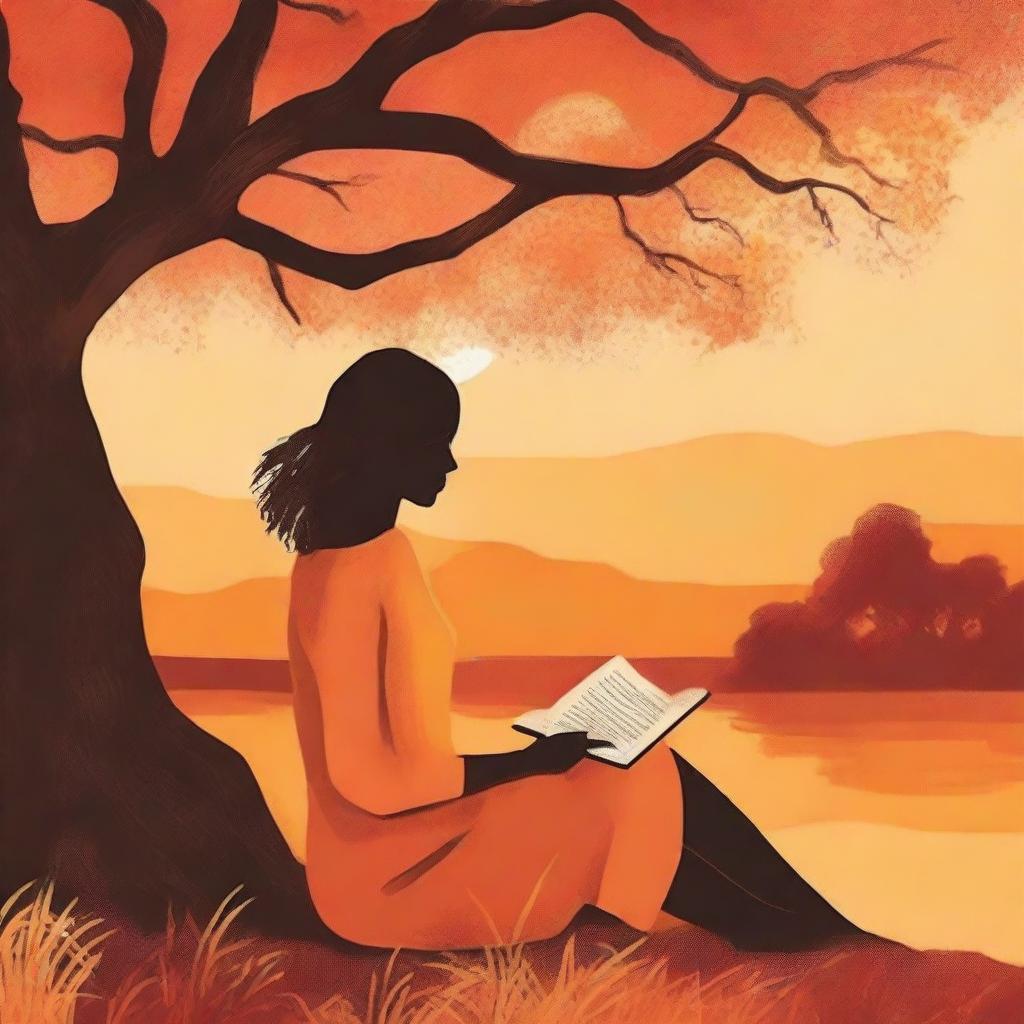 A book cover featuring a sunset in shades of orange, gold, and yellow