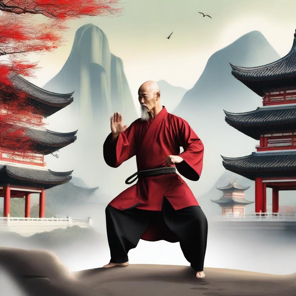 Create a realistic depiction of a Kung Fu master in China