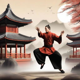 Create a realistic depiction of a Kung Fu master in China