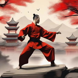 Create a realistic depiction of a Kung Fu master in China