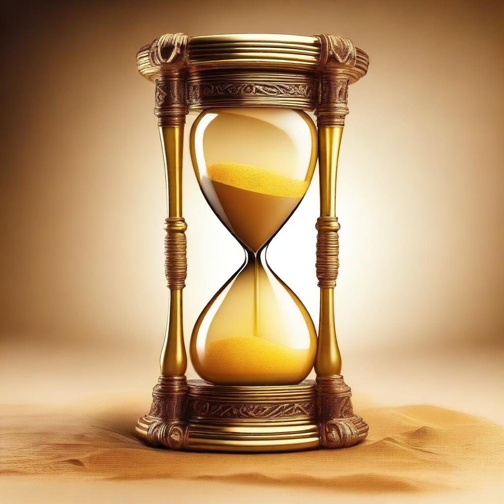 A golden, brown, and yellow hourglass with intricate details