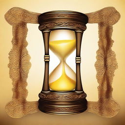 A golden, brown, and yellow hourglass with intricate details