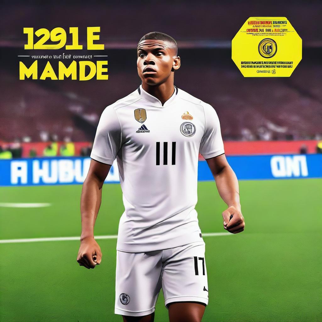 Create an image featuring Kylian Mbappé in a football stadium