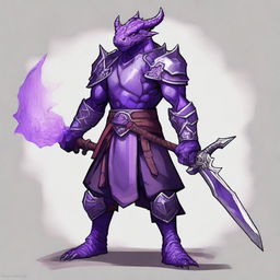 A Dungeons & Dragons style character: an amethyst dragonborn fighter