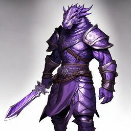 A Dungeons & Dragons style character: an amethyst dragonborn fighter