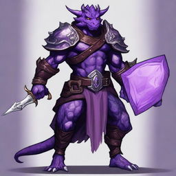 A Dungeons & Dragons style character: an amethyst dragonborn fighter