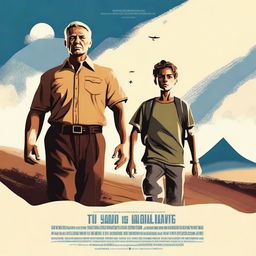 Create a movie poster featuring a father and his 18-year-old son