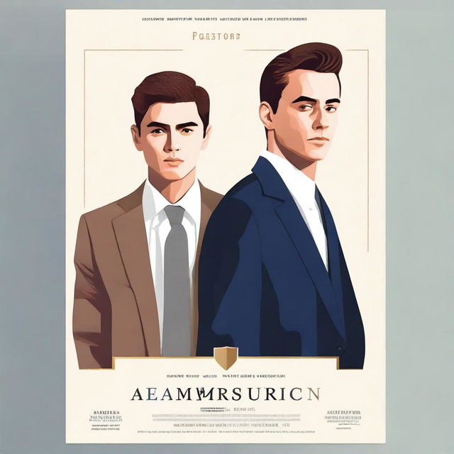 Create a 2023 modern, classy movie poster featuring a father and his 18-year-old son