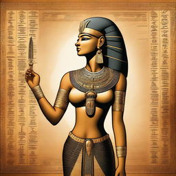 An Egyptian goddess Seshat depicted with an ancient writing feather