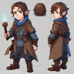 A male halfling rogue warlock with multiple personalities