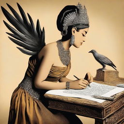 Una imagen moderna de una diosa egipcia con una pluma de escribir