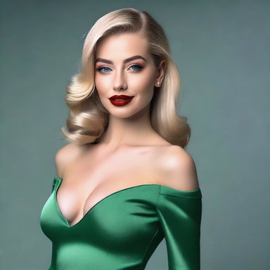 Stunning 25-Year-Old Blonde Woman in Green Dress | Emily Osment Lookalike