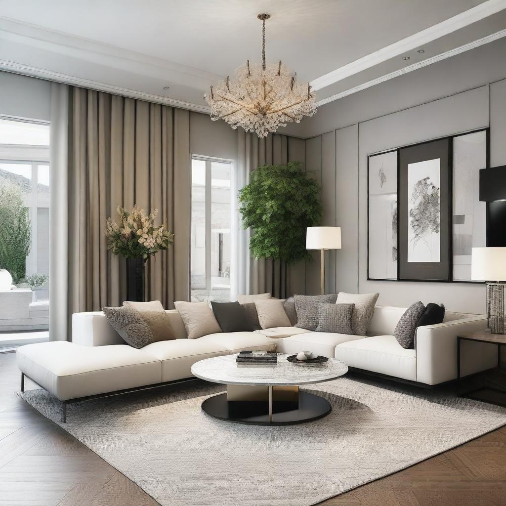 Create an interior design based on a provided photo and specific furniture pieces