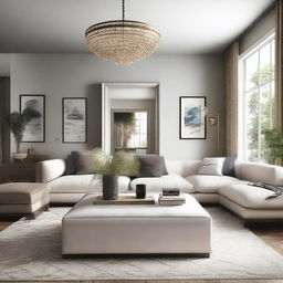 Create an interior design based on a provided photo and specific furniture pieces