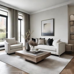 Create an interior design based on a provided photo and specific furniture pieces